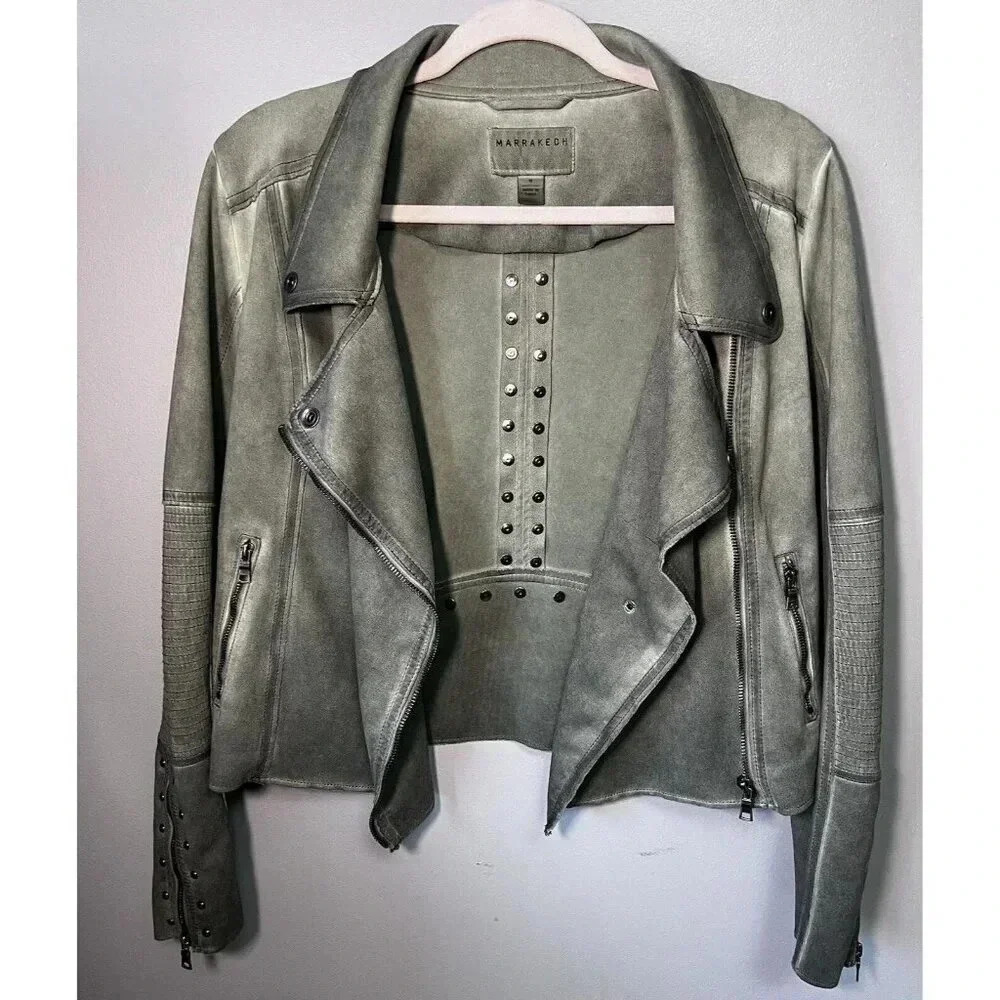 Anthropologie Green Leather Moto Jacket - Picture 5 of 13